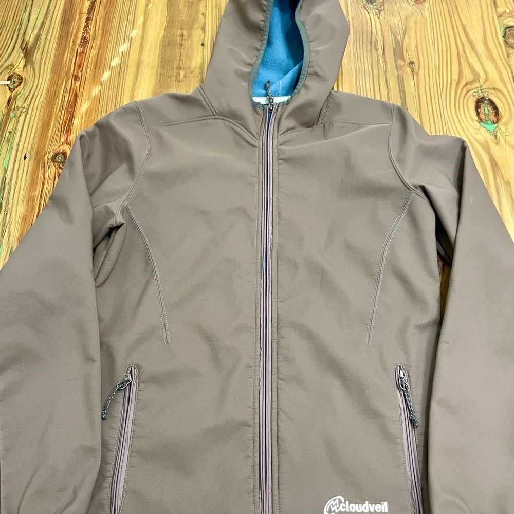 Cloudveil Jacket Women’s Soft Shell Jacket Medium Zip Fleece Lined Brown Hood